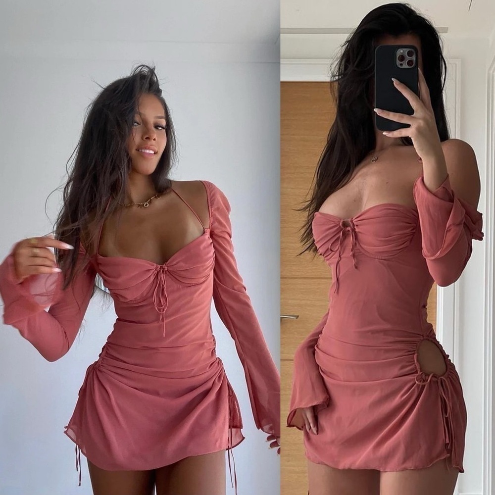 NEW! House of CB- Pink Chiffon Cutout Halter Mini Baby Dress Size XL